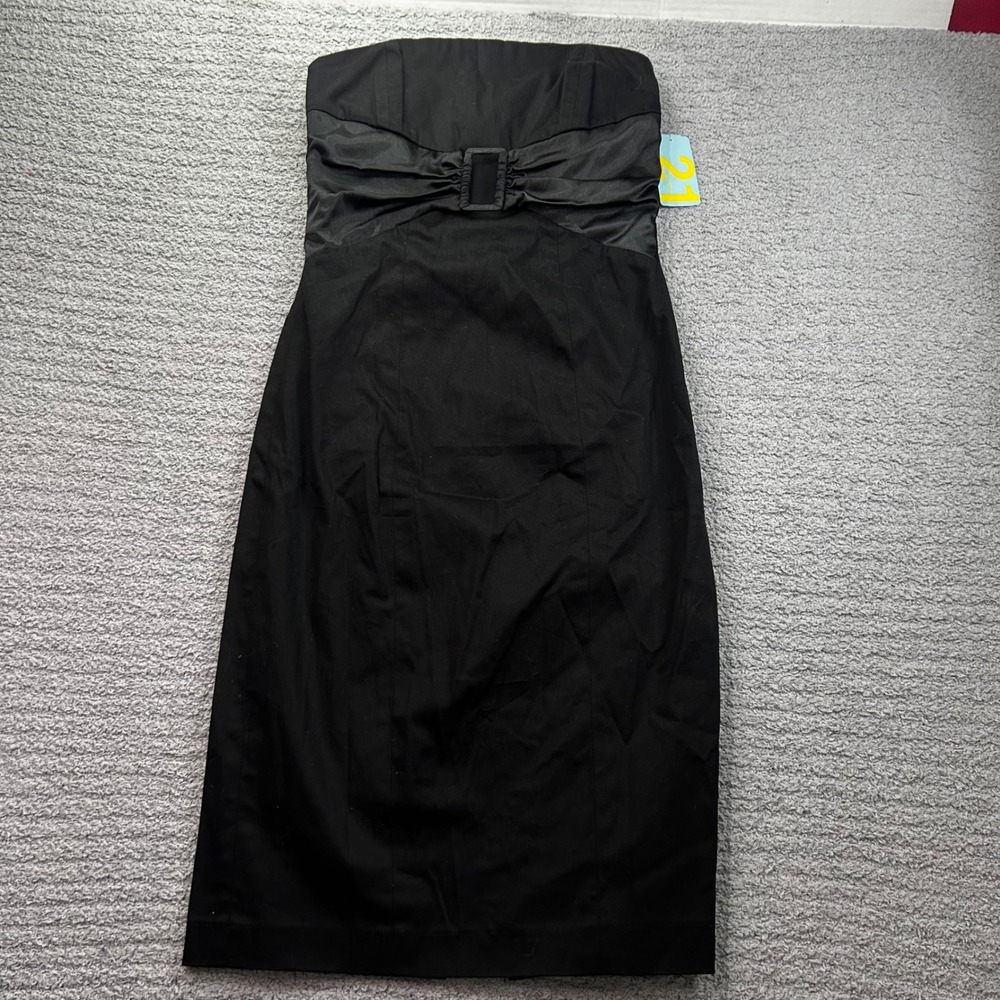Forever 21 Strapless Cocktail Dress Satin Bow Black S Y2K 2000s Deadstock LBD